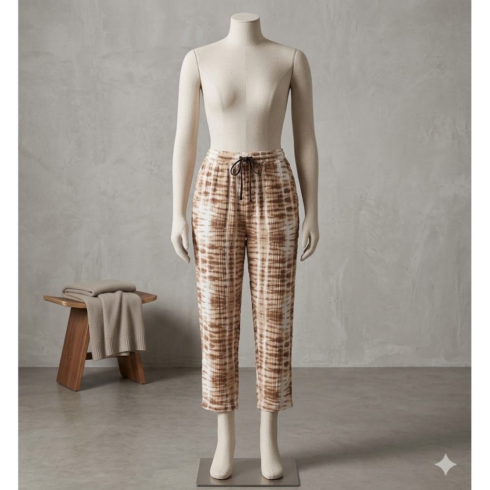 AnyBody Tie Dye Loungewear Pants Brown White Gauze Drawstring Plus Size 4X